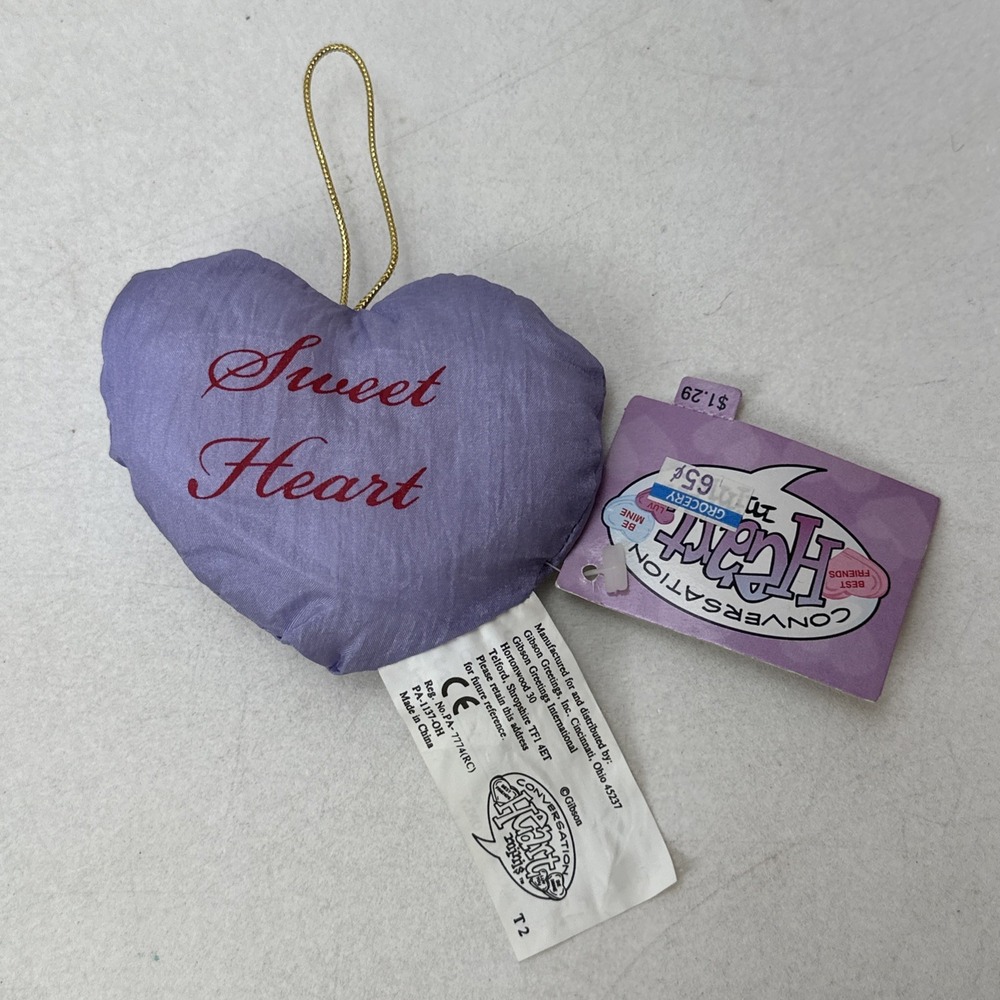 Vintage Conversation Heart Plush Sweet Purple Valentines Day Gibson Greetings